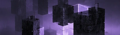 Dunkle schwebende Quader in einem violetten Raum